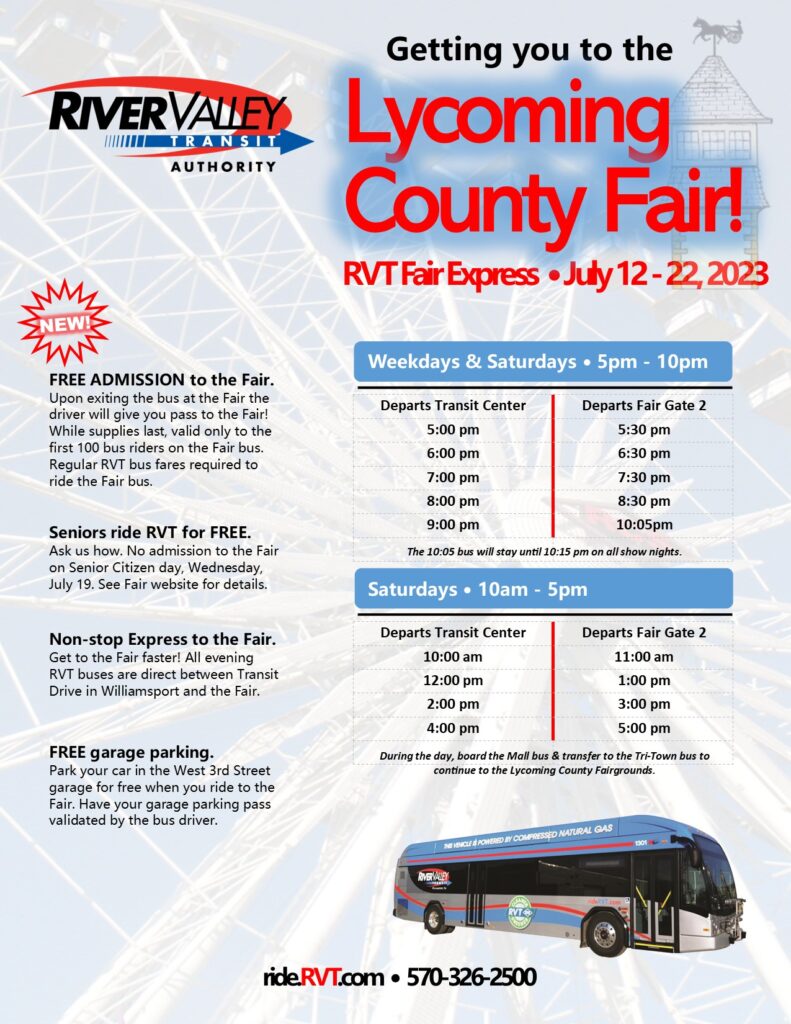2023 RVT Bus Schedule Lycoming County Fair